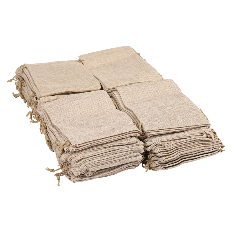 100Pcs Burlap Packing Pouches Drawstring Bags 13X18cm Gift Bag Jute Packing Storage Linen Jewelry Pouches Sacks For Wedding Part