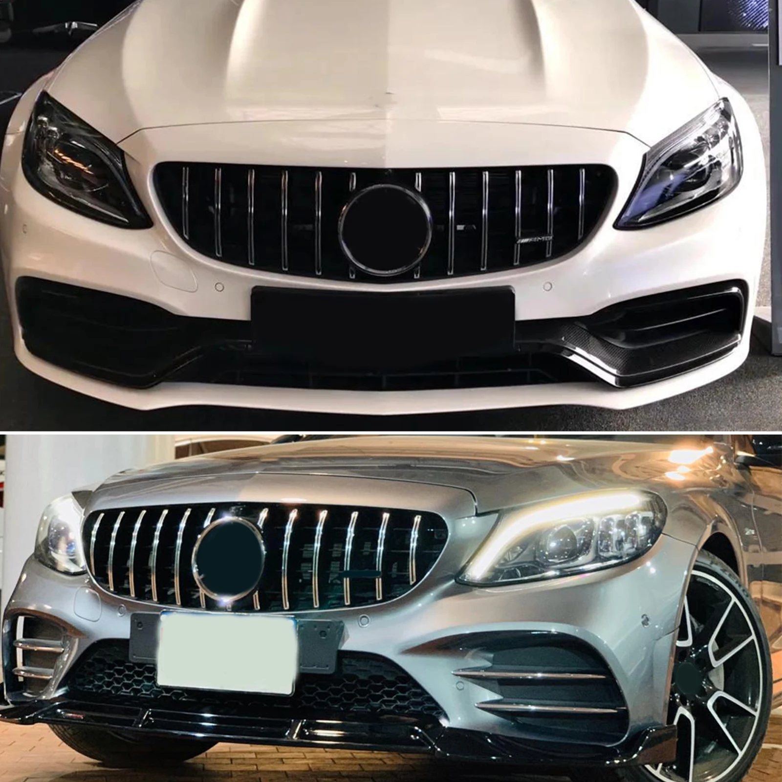 

Car Front Bumper Grille Racing Inlet Grill Mesh With Camera Hole For Benz W205 C-CLASS facelift 2019-2021