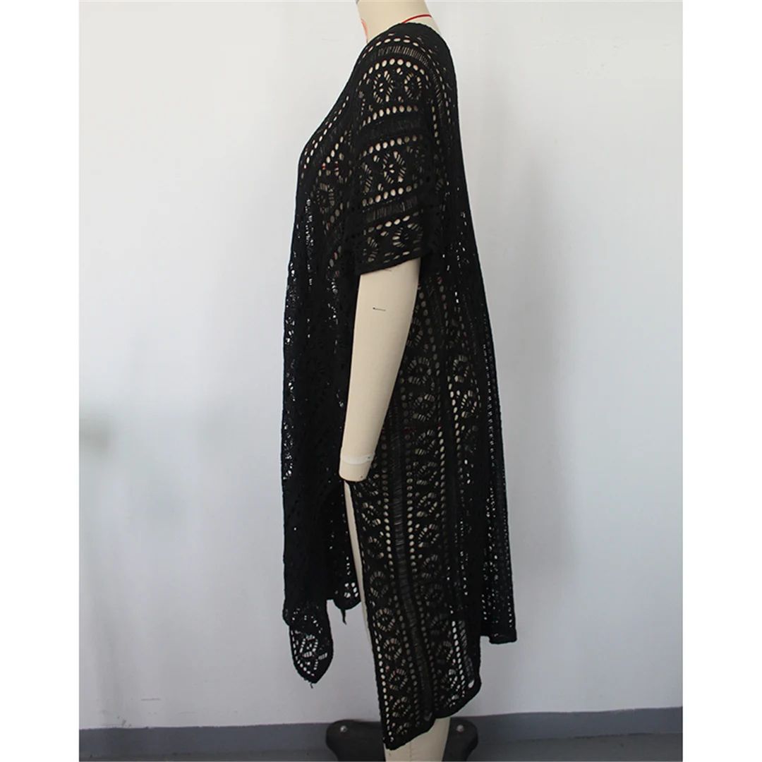 Halbarm-Tunika mit V-Ausschnitt und Aushöhlungen, gehäkelt, Strick, Strandkleid, Strandmode, Damen V8524 – Detail 18