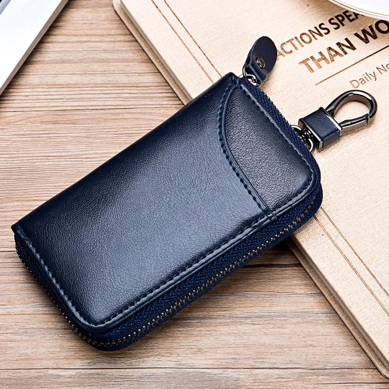 Car Key Case for Men Women Leather Wallets Key Holder Housekeeper Covers Zipper Bag Keychain Cover for Keys Organizer Card Bag