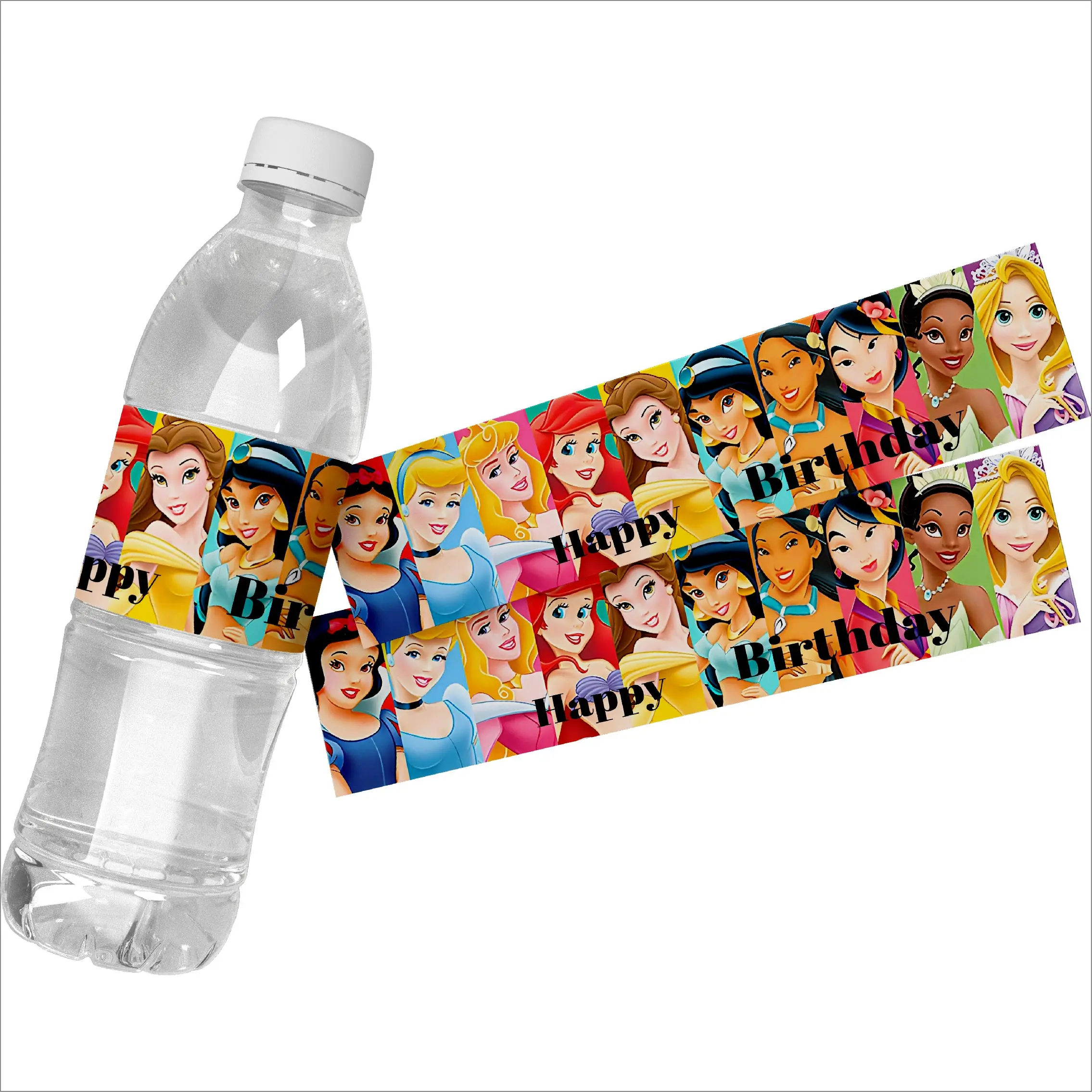 6pcs Disney Princess Theme Water Bottle Labels Stickers Kids Birthday Party Mineral Water Bottle Wrapper Decoration Supplies