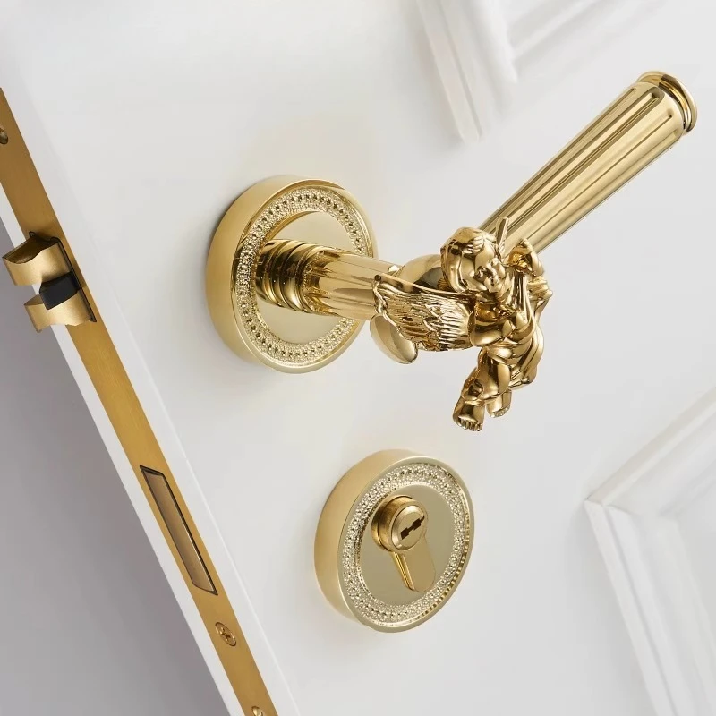 

Brass angel French gold door lock household bedroom wooden door handle silent magnetic door lock