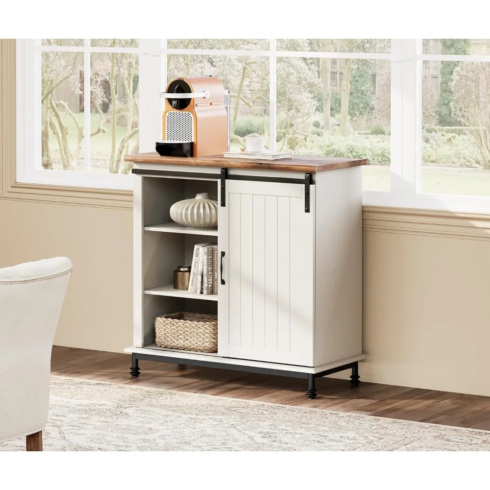 خزانة جانبية للبوفيه على طراز المزرعة مع باب حظيرة منزلق، وطاولة وحدة تحكم لخزانة القهوة والمدخل #3