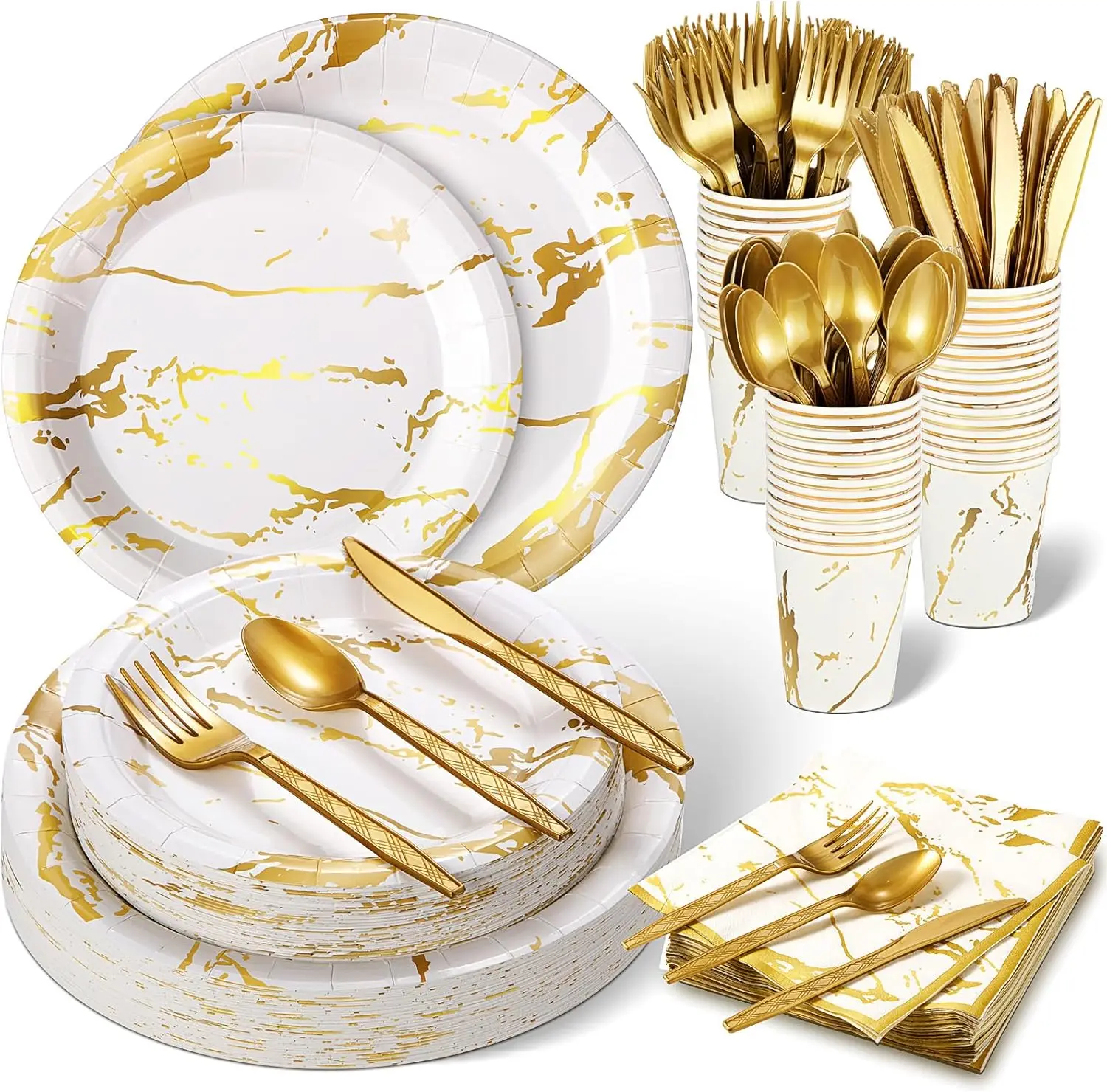 Bokon 350 Pcs Thanksgiving Disposable Dinnerware Set Include 100 Plates 50 Paper 9 Oz Cups 50 Sets Spoons Forks Knives 50