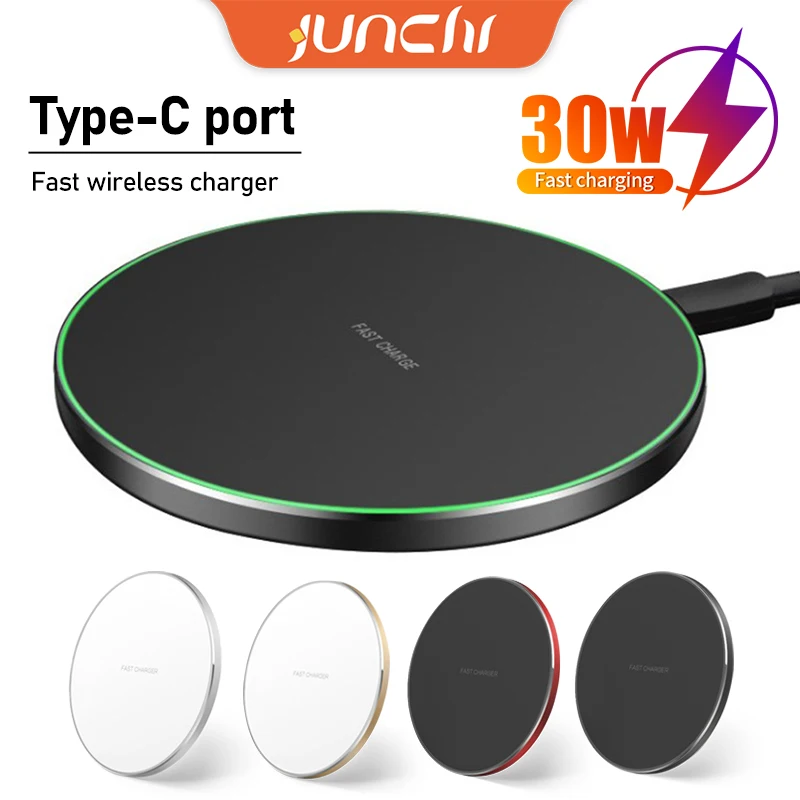 30W Wireless Charger Pad For iPhone 16 13 14 15 Pro Max LED Light Desktop Fast Wireless Charging Station For Samsung Xiaomi