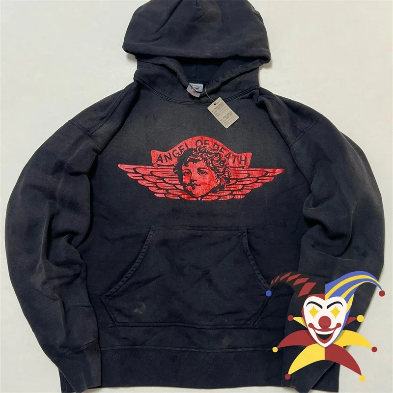 

2024FW SAINT Red Angel Tear Print Hoodie Men Women 1:1 Best Quality Vintage Pullovers