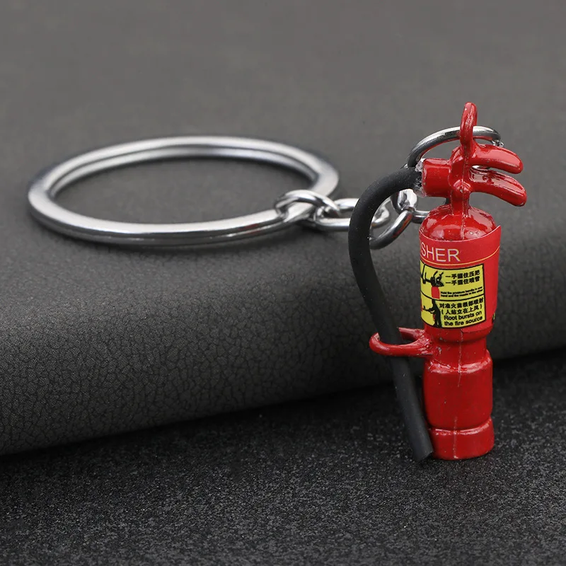 Creative Alloy Jewelry Keychain Mini Fire Extinguisher 3D Sticker Funny Car Key Pendant Novelty Hang