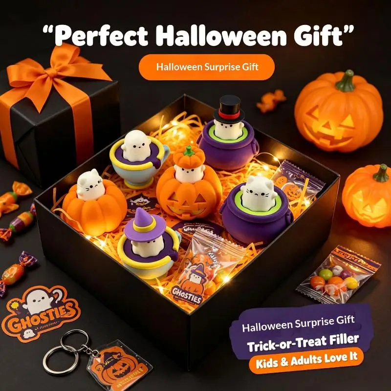 3D-gedruckter gruseliger süßer Cupcake-Clicker-Fidget-Halloween-Schlüsselanhänger, Fingerspitzen-Druck-Dekompressionsspielzeug für Halloween-Partygeschenke – Detail 7