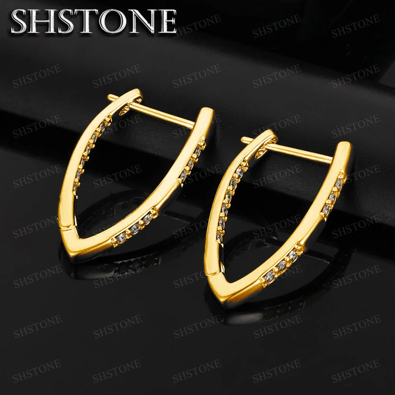 18K Gold V-shaped Zircon Crystal Earrings For Women Fashion Party Birthday Engagement Wedding Jewelry Gift