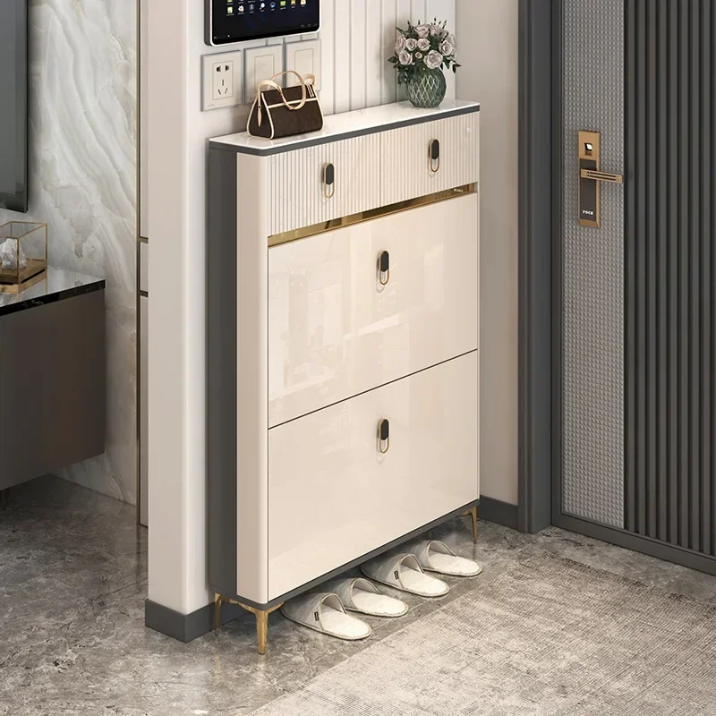 

Customizable Luxury Modern Tipping bucket Shoe Cabinets Storage saloon Loset Ultra-thin Shoe Rack Space