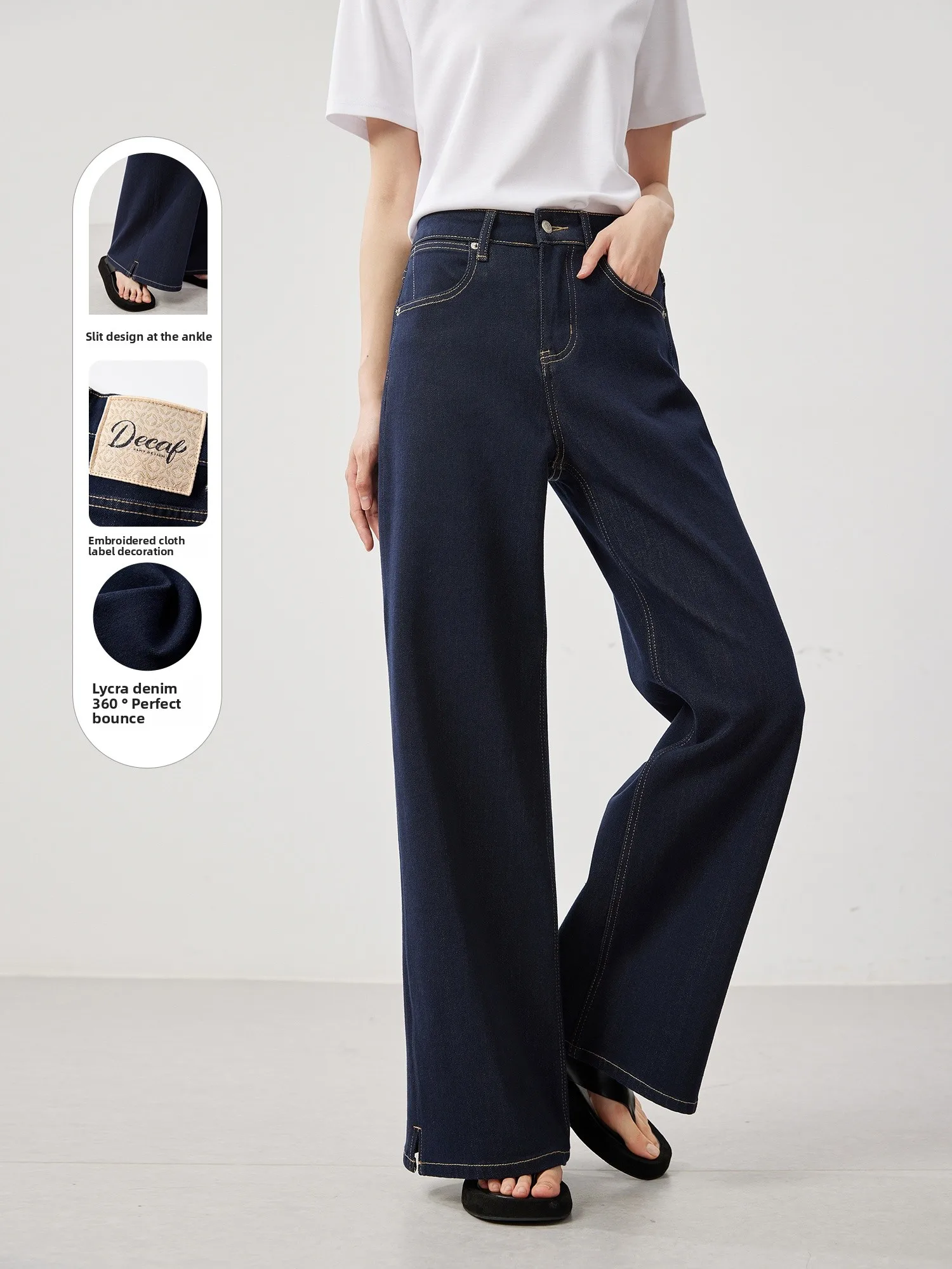 

Удобные прямые синие джинсы, женские осенние модные джинсы с небольшим разрезом до щиколотки, универсальная эластичная конструкция с талией