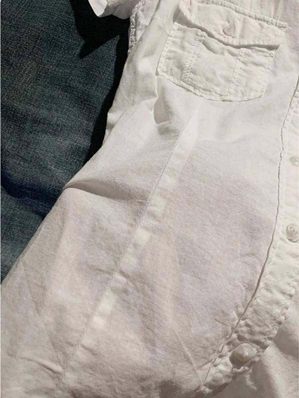 Original de talla grande blanco ort Sve irt mujer verano Vintage coreano Sle viaje tubo recto mezcla de algodón