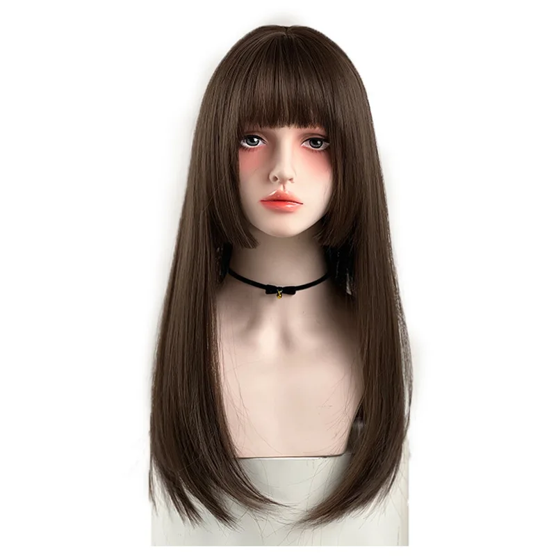 Perruque tête complète de Style JK pour filles, cheveux longs et lisses, coupe princesse, amincissant, avec cheveux humains réalistes, Kawaii