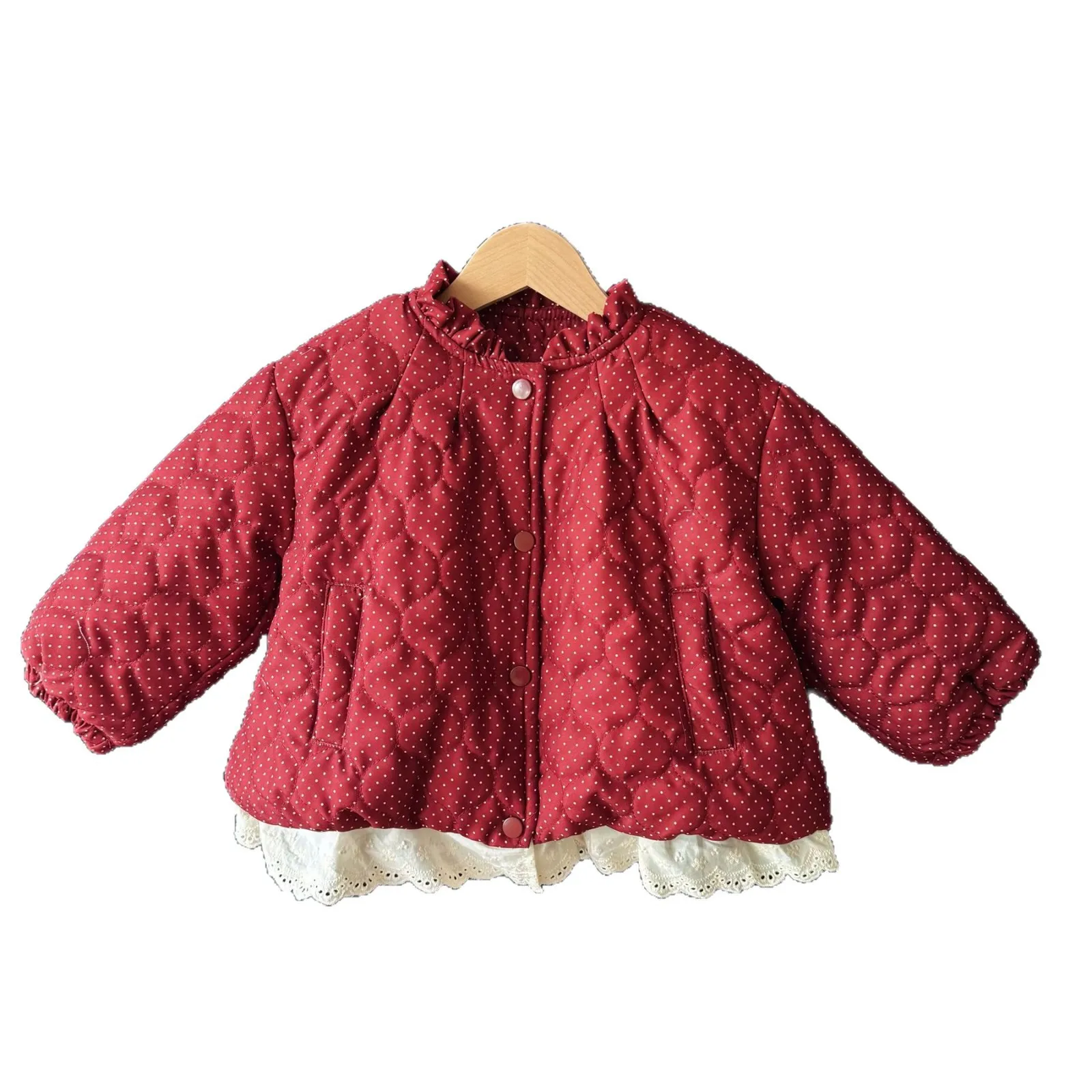 معطف قطني مبطن بالصوف منقط مضاف برباط سميك شتوي كوري فضفاض كاجوال حلو لطيف عصري مريح #5