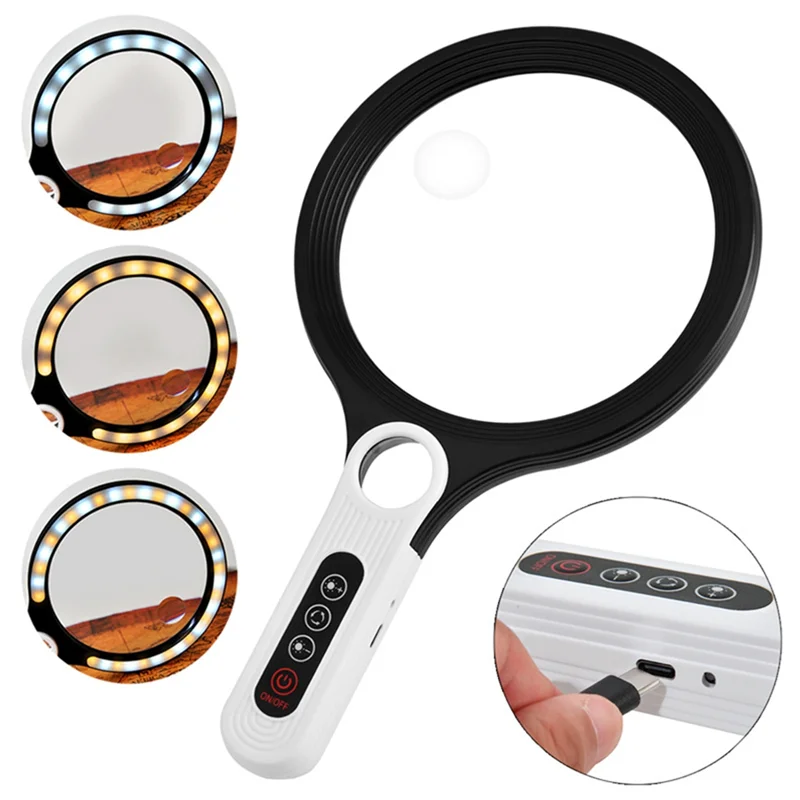 ABAE-20X Professional Handheld Magnifying Glass Rechargeable Reading Lens 34 LED Light For Reading Magnifying Glass Jewelry