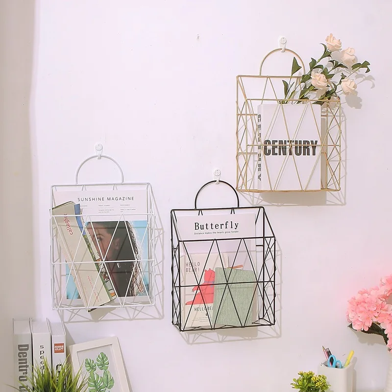 Book Holder 선반 Ins Iron Portable Book Magazine Rack Home Living Room Wall Decoration Newspaper Organizer Storage