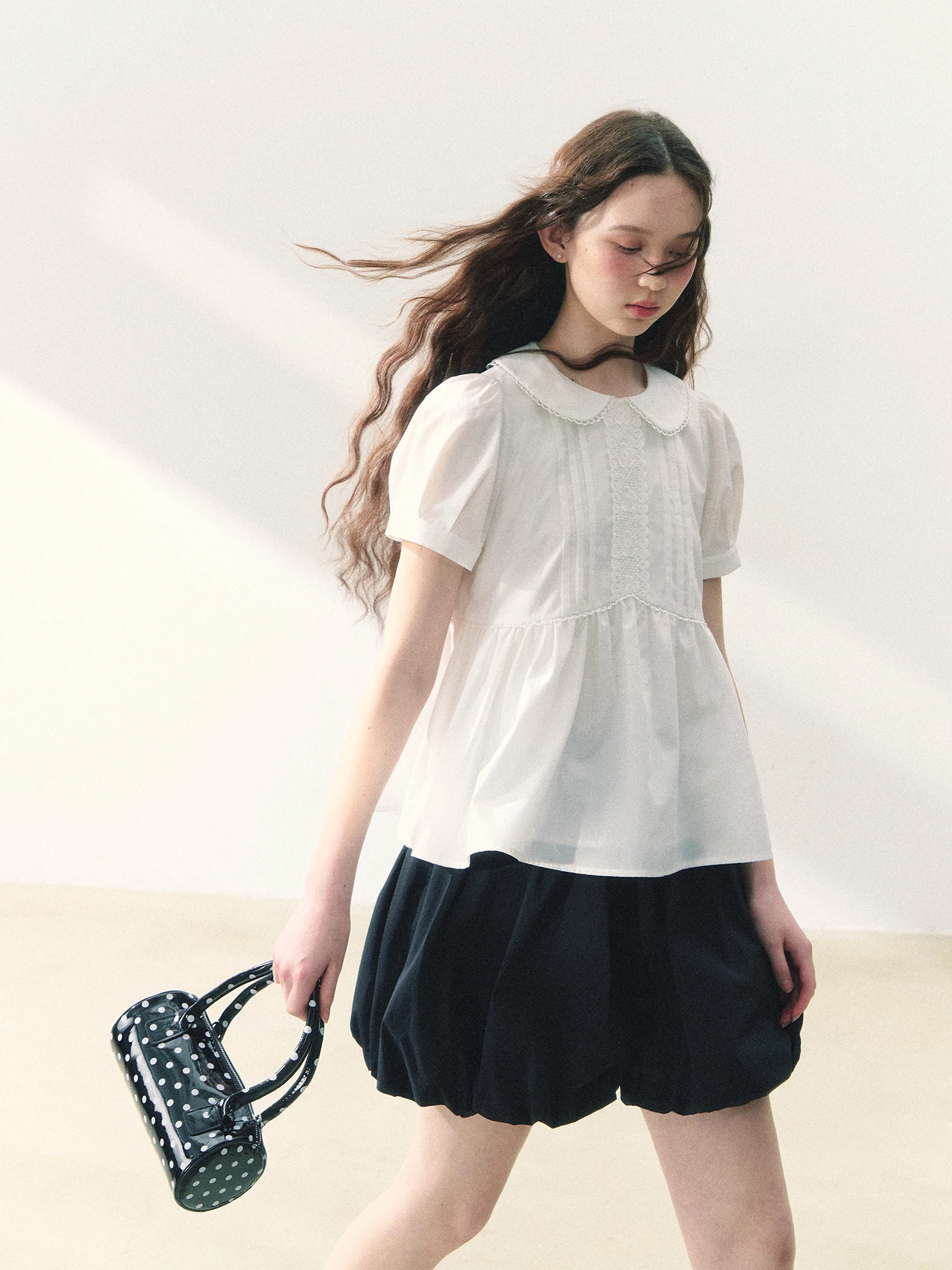 

Blue White ort Sve Sweet Girl irt 2025 Summer Doll Top Loose Fit Polyester Fabric UV Protection Regular Length Pure Color