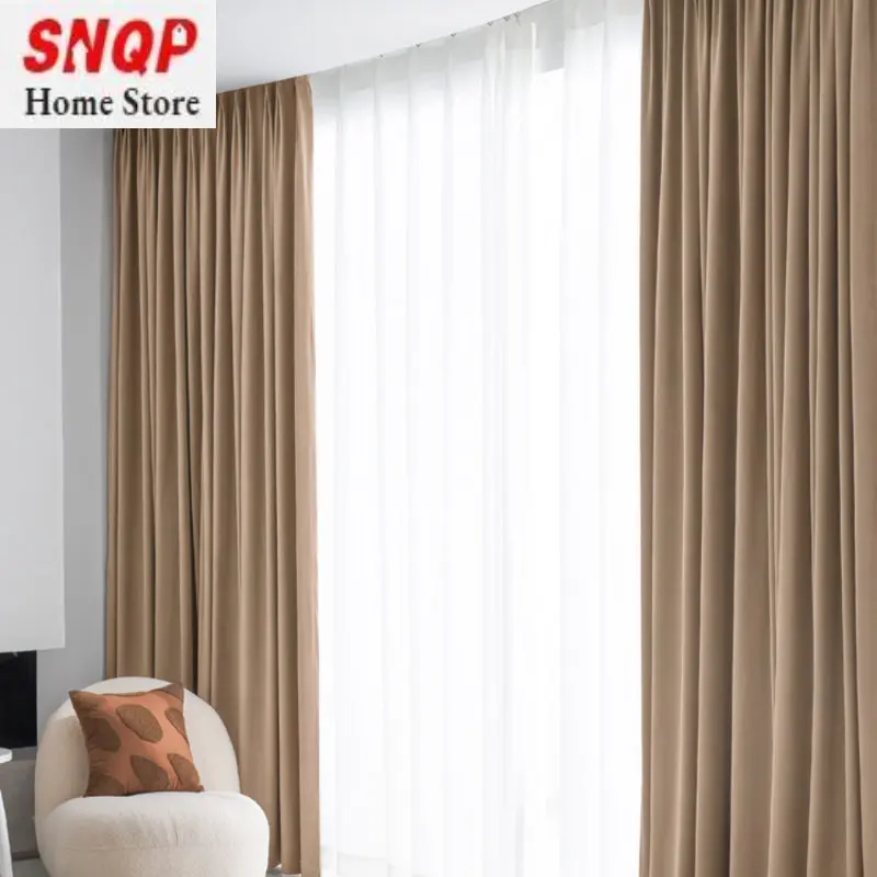 

New Australian Wool Fleece Curtains Blackout French Nordic Solid Color Living Room Bedroom Study Balcony Curtains Cloth Ljl