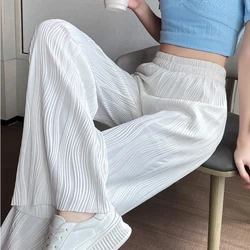 Streetwear Women Water Ripple Wide Leg Pants Women's 2022 Summer Thin High Waist Casual Loose Drape Trousers