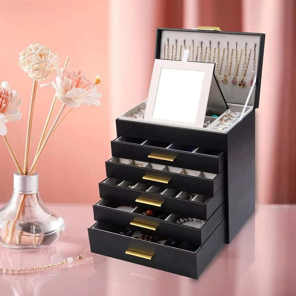 Jewelry Boxes for Women,6 Layer White and Black Large Jewelry Box for Necklace, Bracelet, Earrings, Rings Storage, Jewelry holde