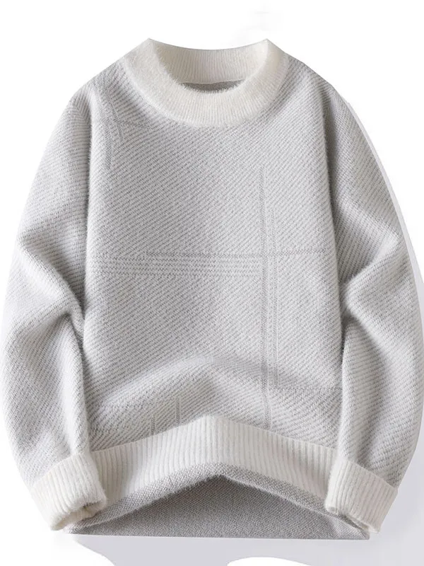 Men's Thiened f-High Collar Sweater Autumn Winter New Sle Casual Versatile Warm  Knitted irt Fake  Fur