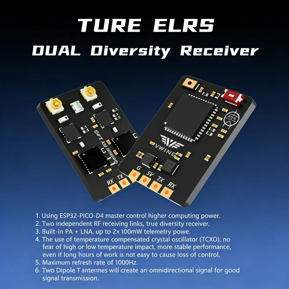 Vwing Elrs 2.4g Receiver Series, Dual Diversity/single Antenna, 1000hz High Refresh, Built-in Pa+lna, Wifi Upgrade For Fpv Drone