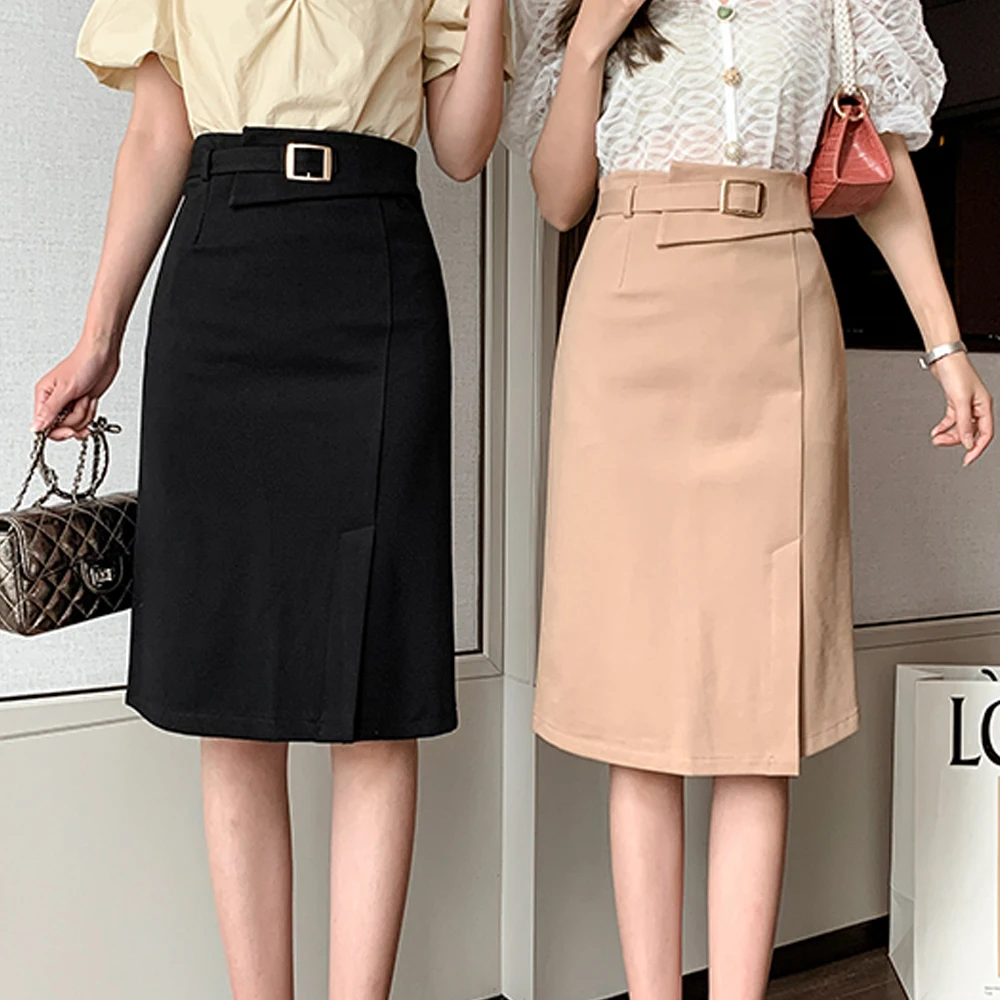 High Waist Pencil Skirts Women Korean Fashion Office OL Style Stretch Wrap Hip Skirts Ladies Casual Slim Solid Midi Skirts 2024