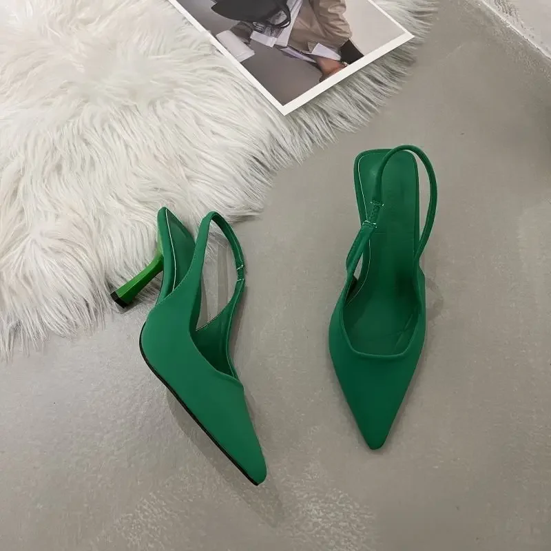 Sandals for Woman Pointed Toe Women\'s Shoes Green Footwear Office Work High Heels Stiletto Summer 2024 H The Best Shoe Vintage F