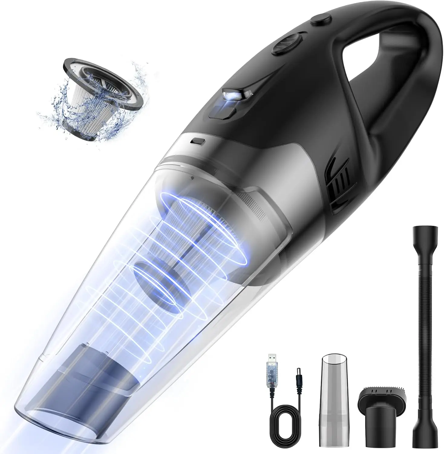Handheld Vacuum Cordless Rechargeable, Hand Held Vacuum Cordless with LED, USB Charge, 1.65LBs,Car Vacuum Cleaner for Car