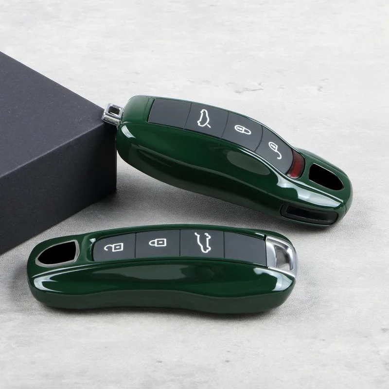 Car Key Case Racing Green Fob Cover Trim for Porsche Panamera Macan Cayenne 911 718 Cayman Taycan 2019-2021 Accessories