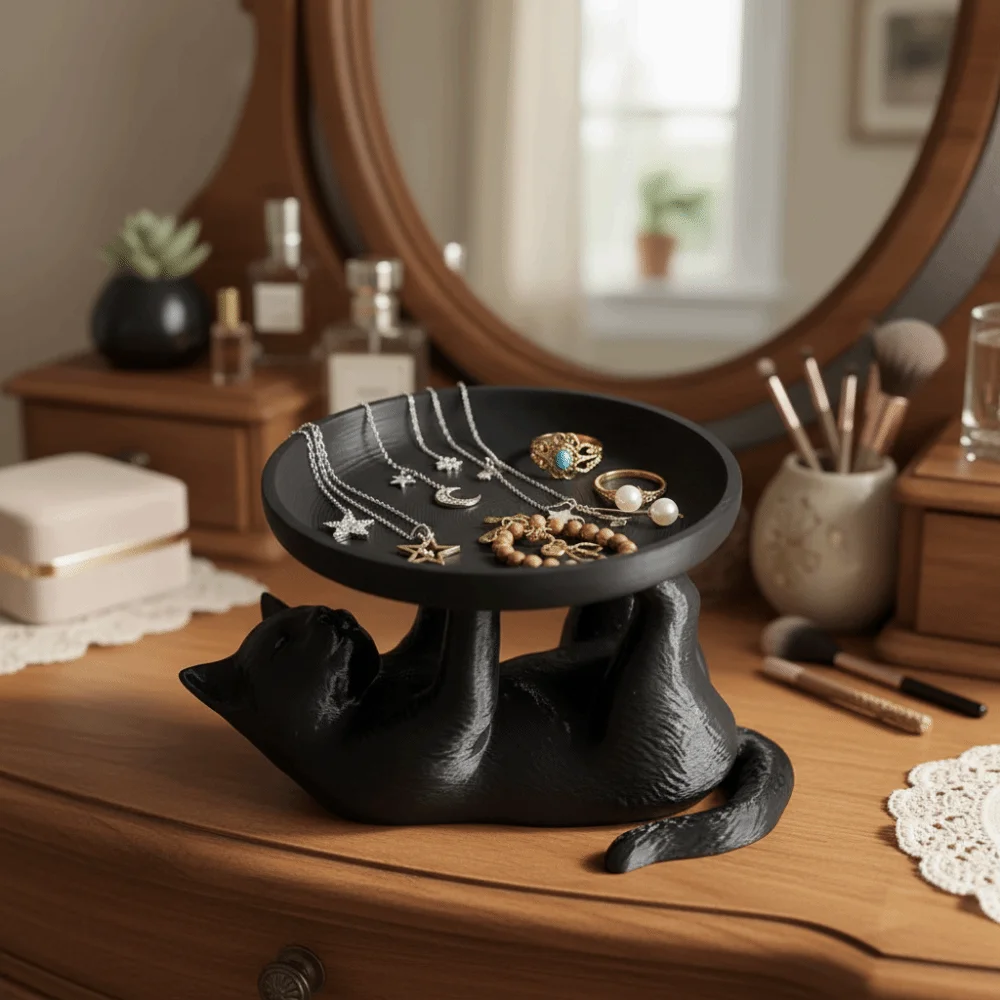 Fun Cat Shape Cat Jewelry Tray Large Capacity INS Mini Key Tray Decoration Black Ring Holder Ring Display
