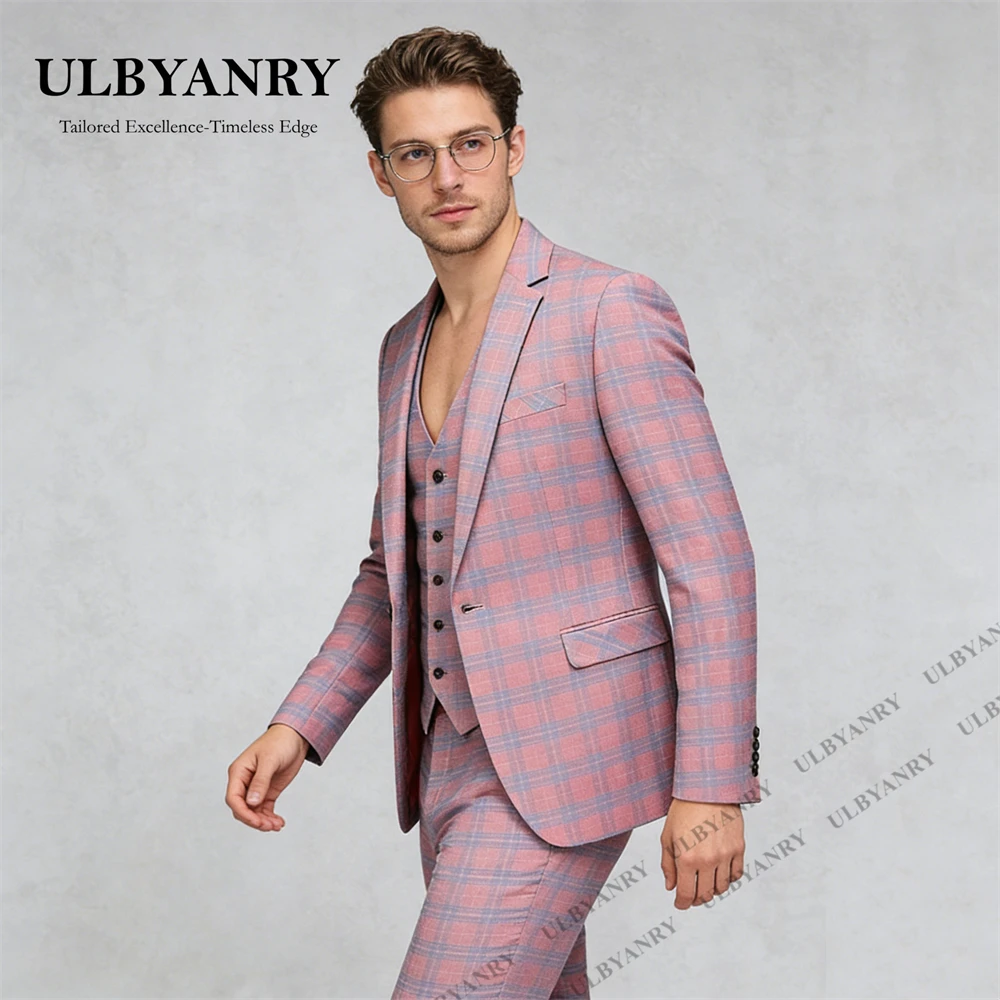 

ULBYANRY Timeless Three Piece Suit Set for Men, Three Piece Formal Tuxedo, Plaid Jacket Waistcoat and Pants, L-6XL Big Tall Man