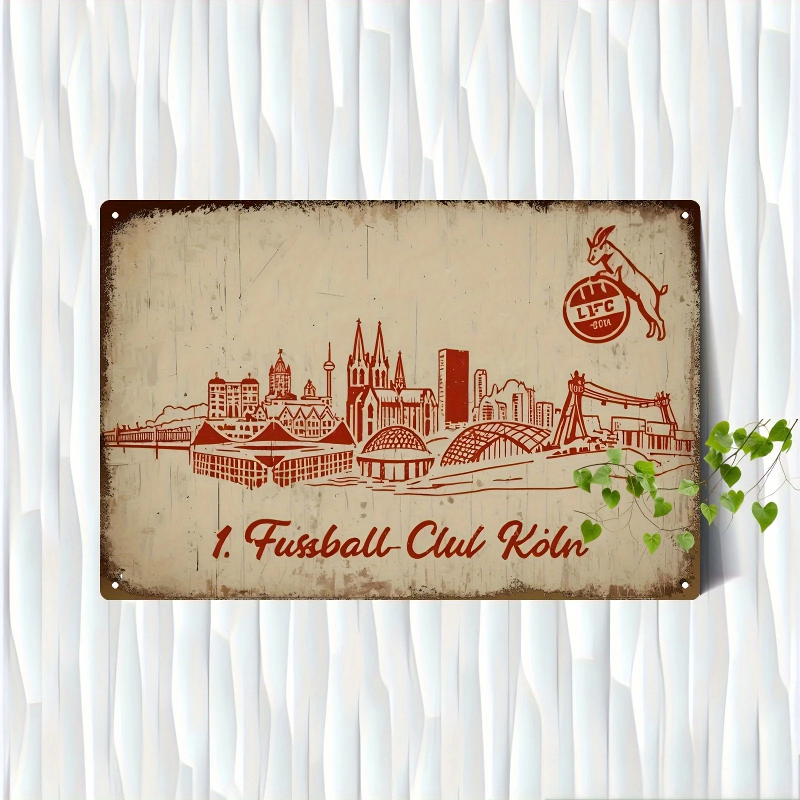 ,  Vintage Cologne City Skyline & Köln Metal Wall Art - Retro Iron Sign for Bar, for Man Cave, Garage Decor -  Football Theme