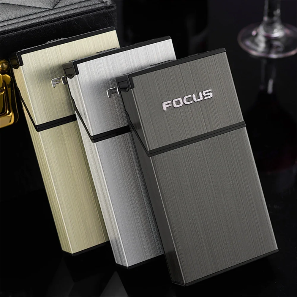 Long Cigarette Case USB Charging Lighter 20Pcs Capacity Metal Cigarette Box Tobacco Holder Replaceable Wire Windproof Lighter