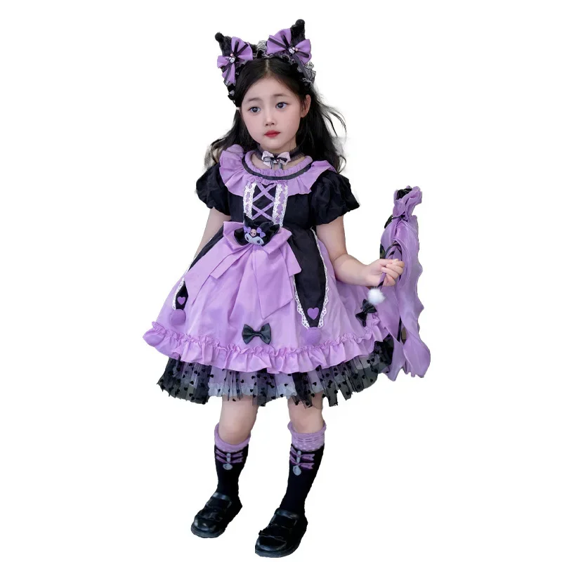 

Sanrio Cosplay Kuromi Lolita Princess Dress Summer Children's Costume Halloween Dress Puffy Skirt Suit Birthday Kawaii Gift