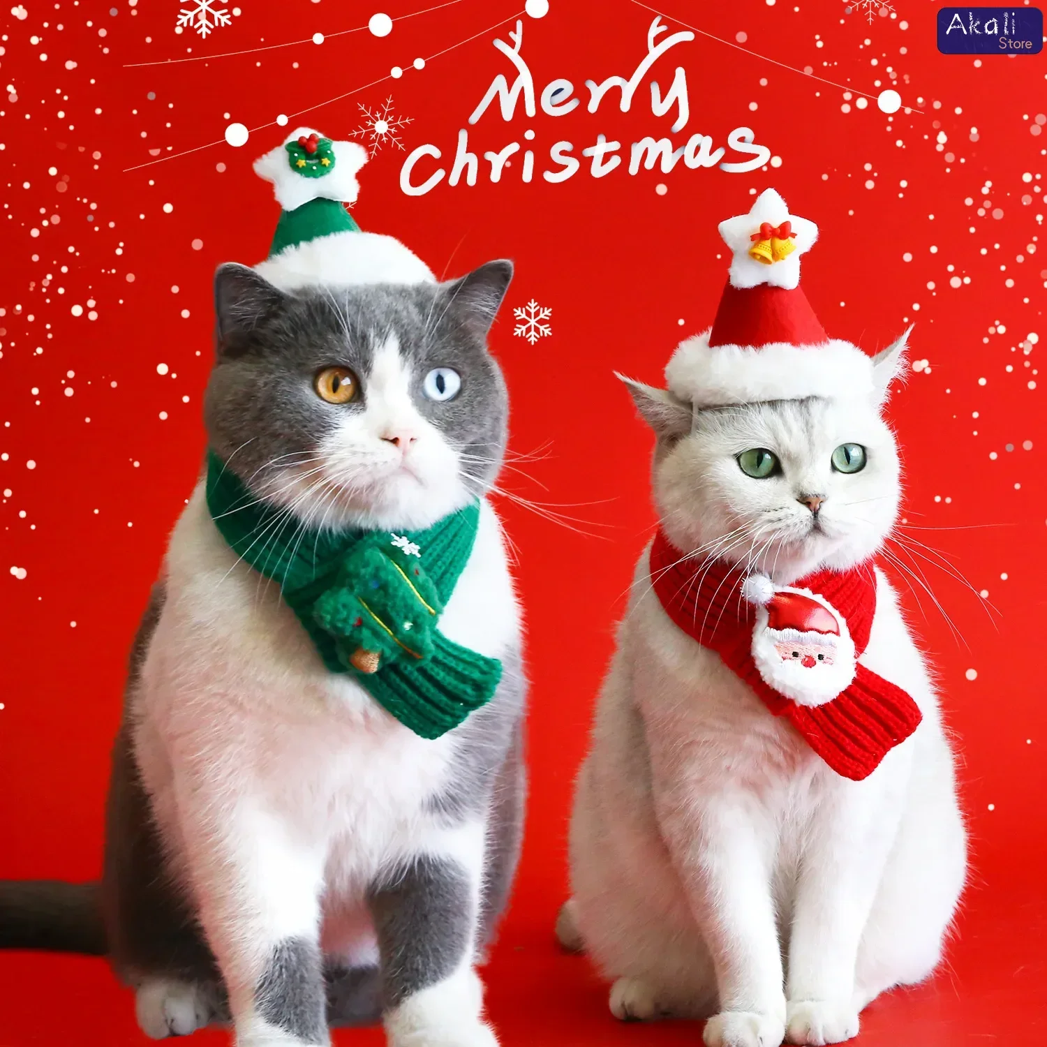 2025 Christmas Pet Knitted Set Cat and Dog Plush Scarf Hat Set Pet Winter Warm Plush Clothing Holiday Decorations Pet Supplies