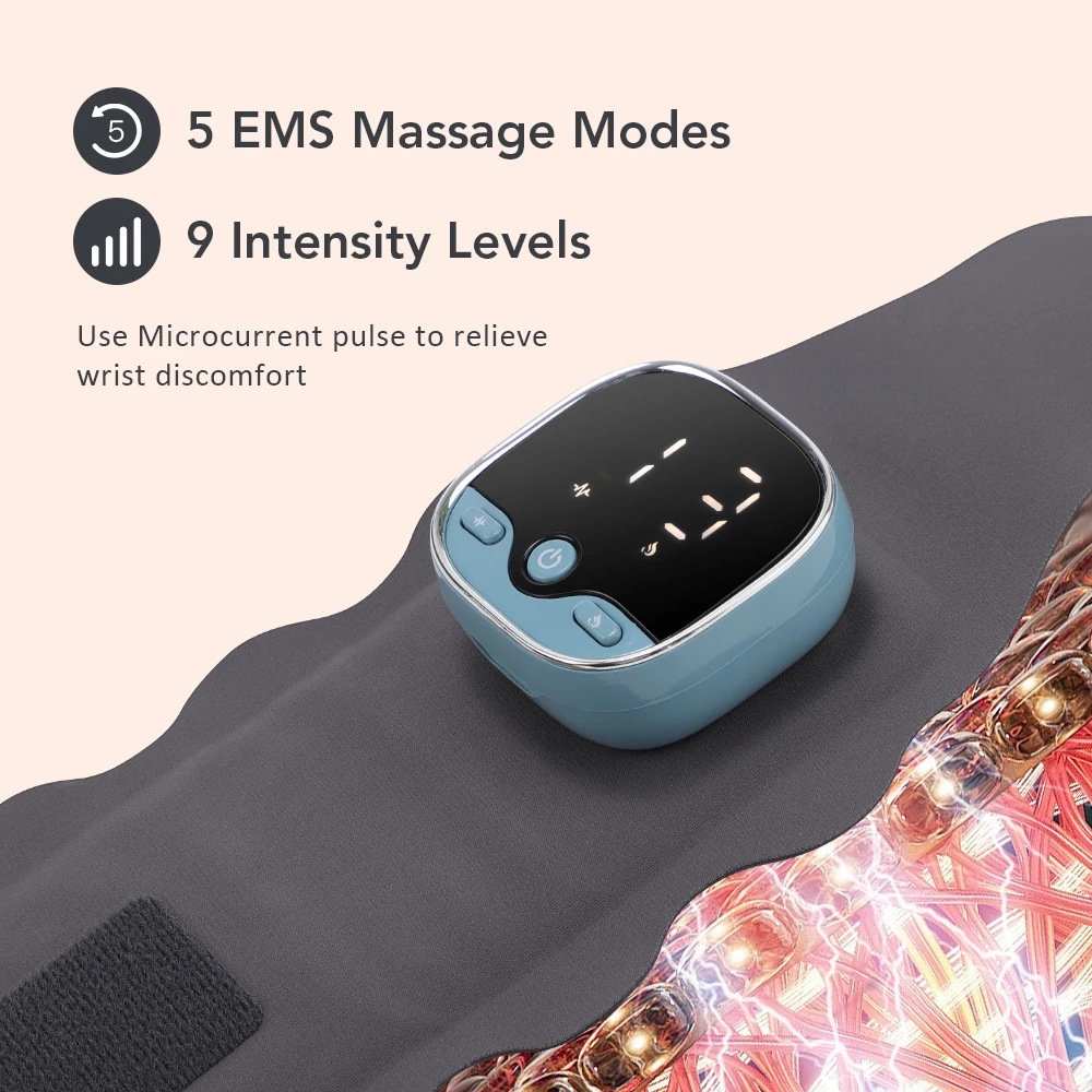 Wireless Electric Heating Wrist Massager EMS Wrist Guard Wrist Support Strap 3-Levels Hot Compress Massager With Voice