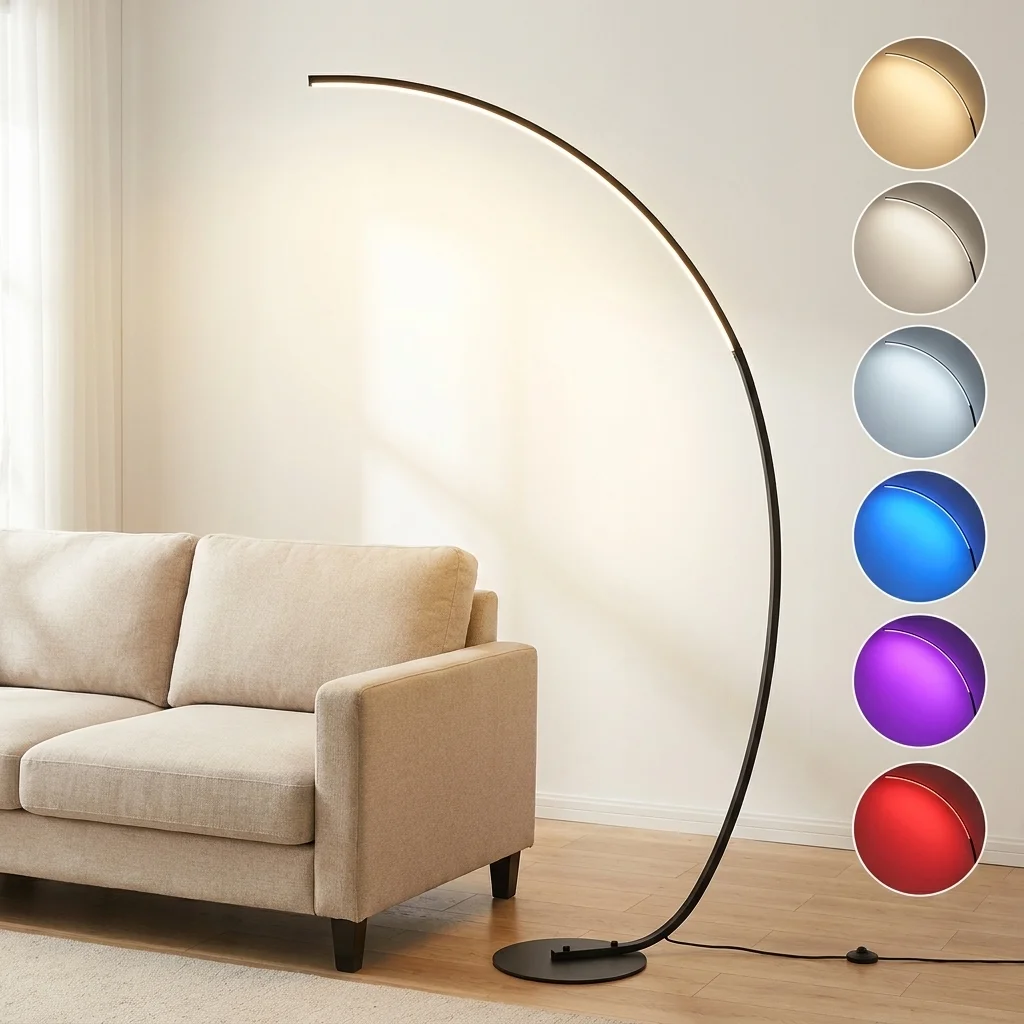 RGBW-Stehlampe, 65 Zoll hohe Stehlampe, dimmbare Bogenlampe für das Wohnzimmer mit Fußschalter und Fernbedienung, 3000K-6000K, LED-Ecklampe, farbwechselndes Ambientelicht