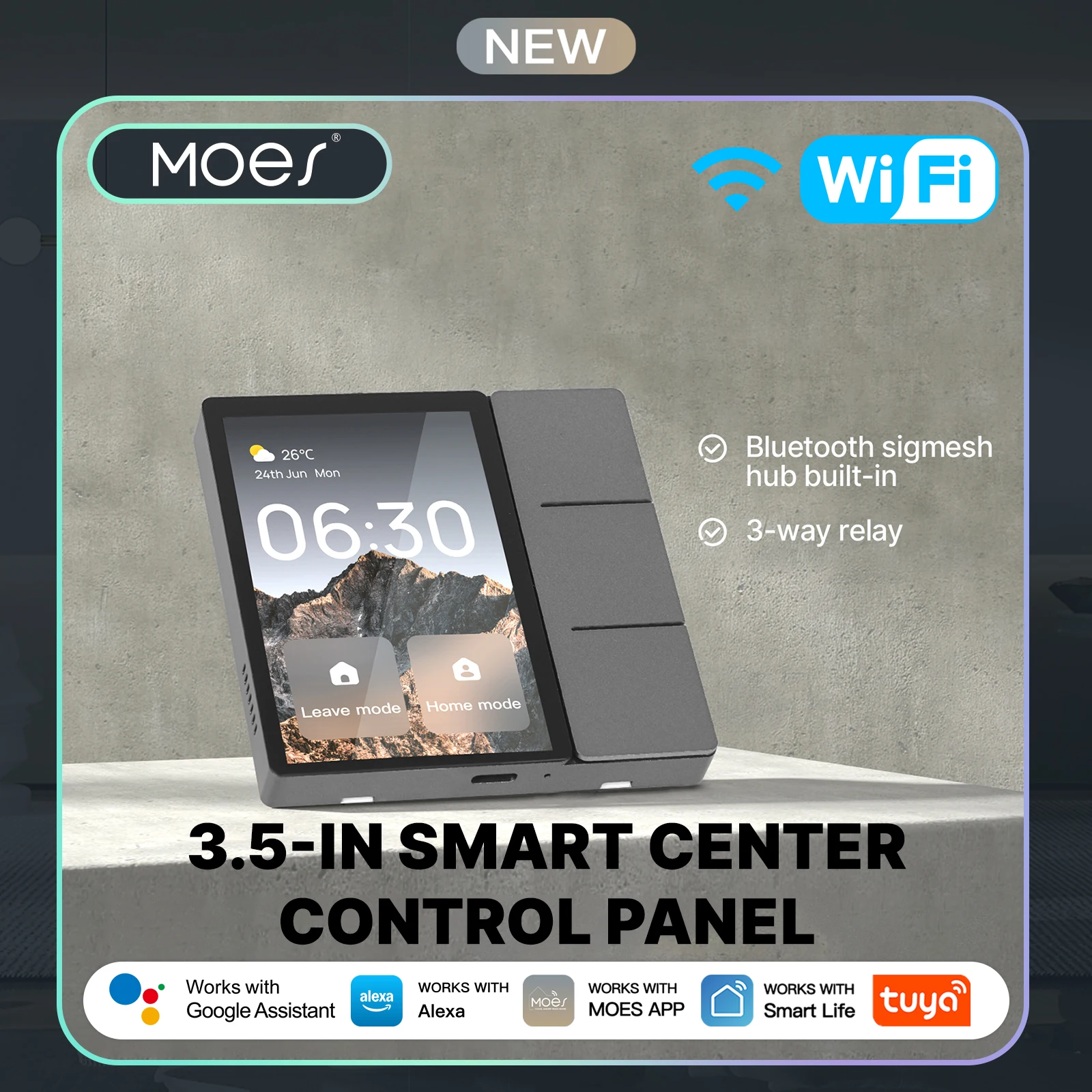 

MOES Tuya WiFi 3.5-inch Smart Center Touch Control Panel Central Screen 3 Relays Physical Buttons Bluetooth Sigmesh Hub Built-in