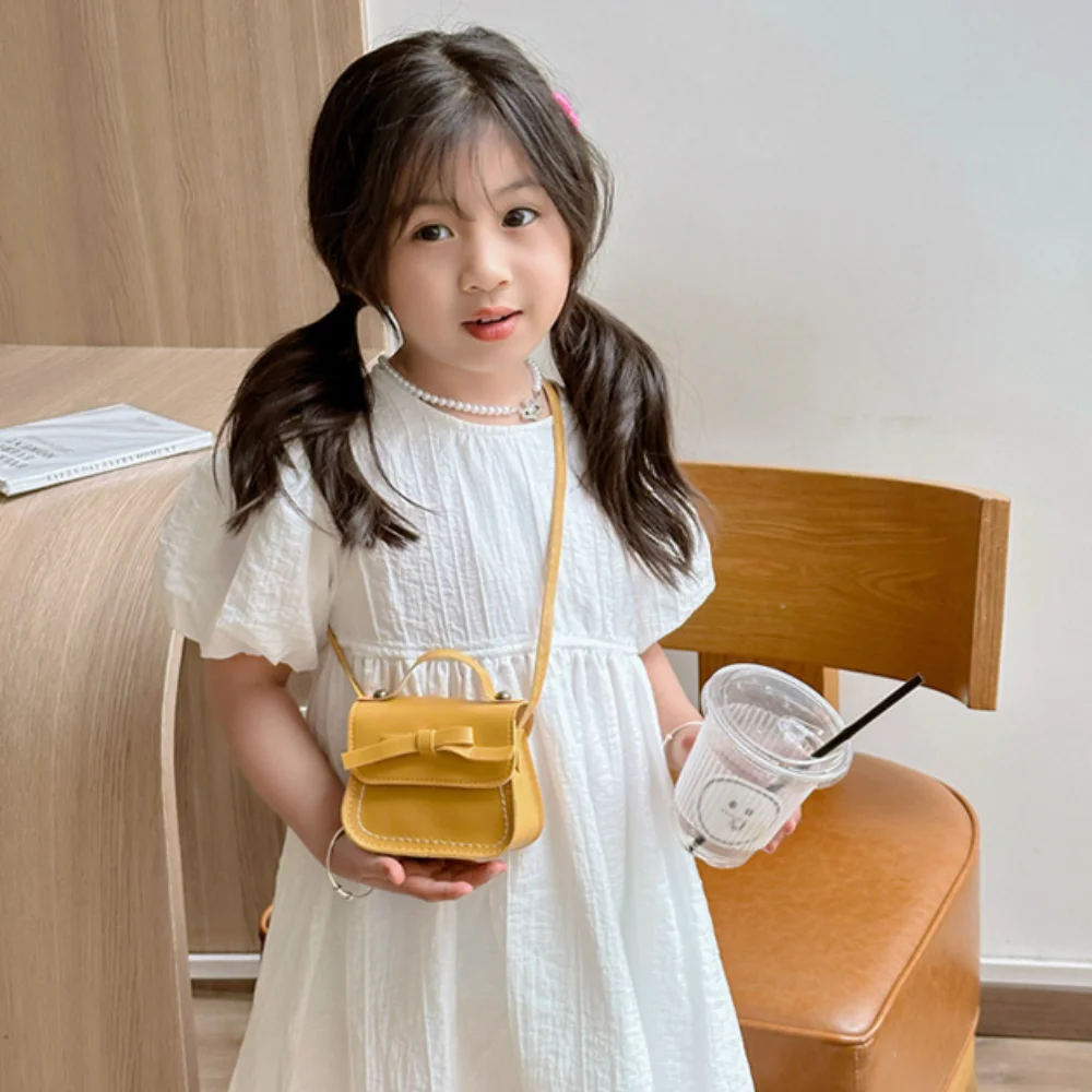 Cute PU Leather Bow Shoulder Bag Solid Color Coin Purse Bow Crossbody Bag Handbag Wallet Children Small Bag Girls