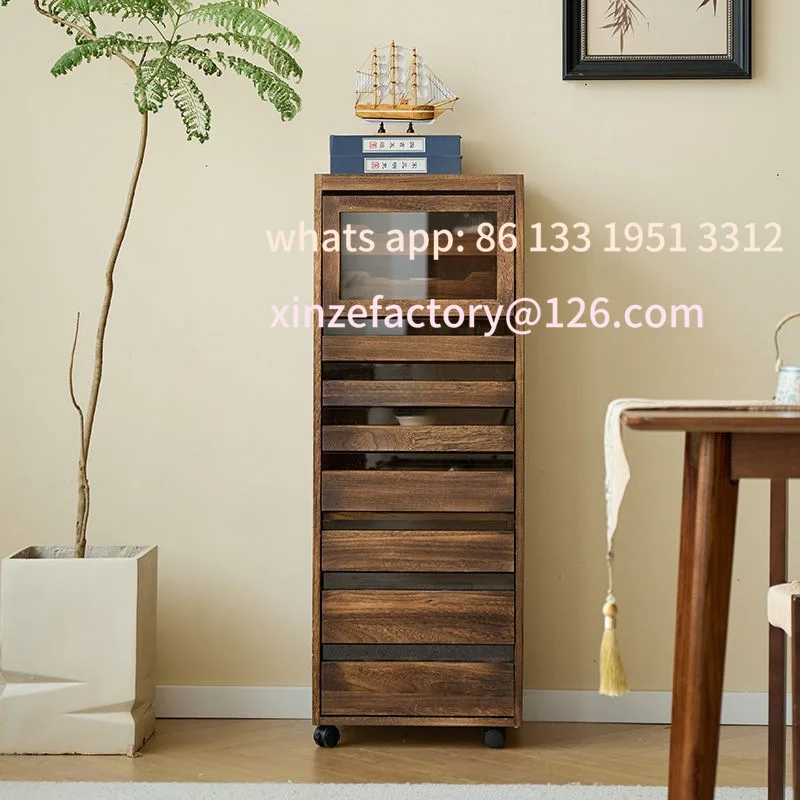 

Customizable solid wood seven-layer chest cabinet black walnut tea room modern simple tea storage cabinet