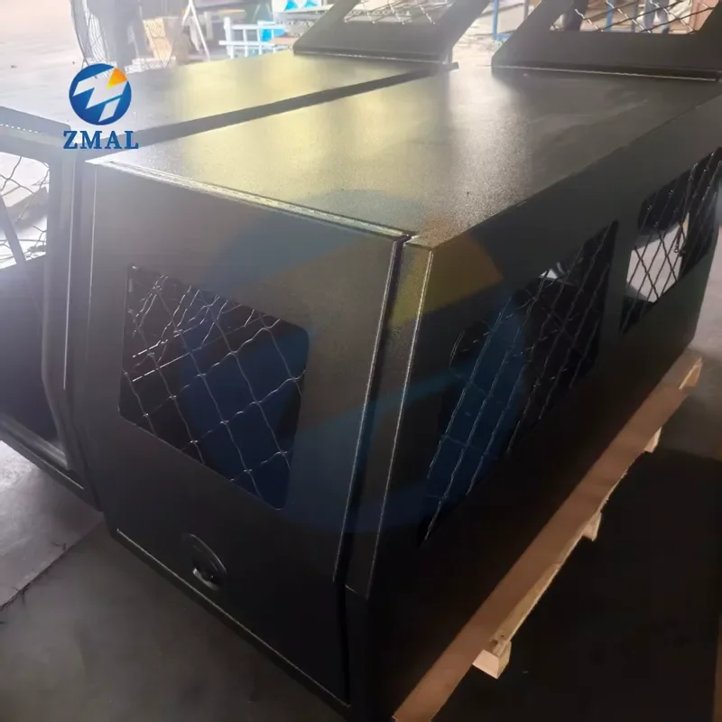OEM Wholesale Gull-Wing Aluminum Dog Transport Box T-Handle Lock & Mesh Window Custom Ute Canopy & Half Canopy Dog Box