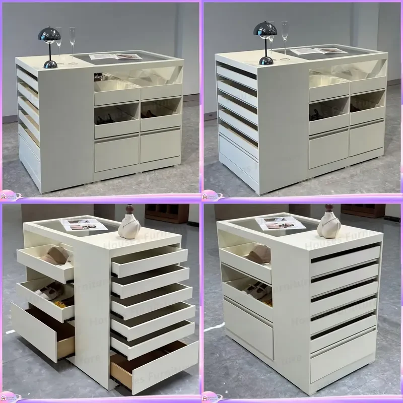Modern Glass Shoe Cabinet Multi Layer Drawer Storage Telescopic Display Stand Central Island Organizer for Entryway Hallway