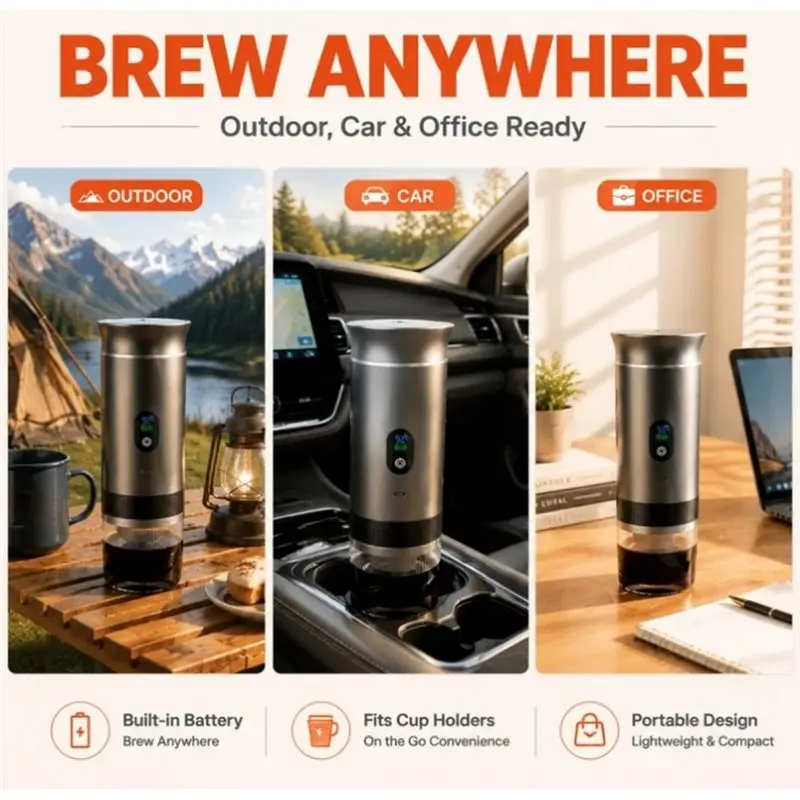 ABUD-Portable Espresso Maker With Self Heating, Rechargeable Coffee Machine Three-In-One Design For Car Camping Travel