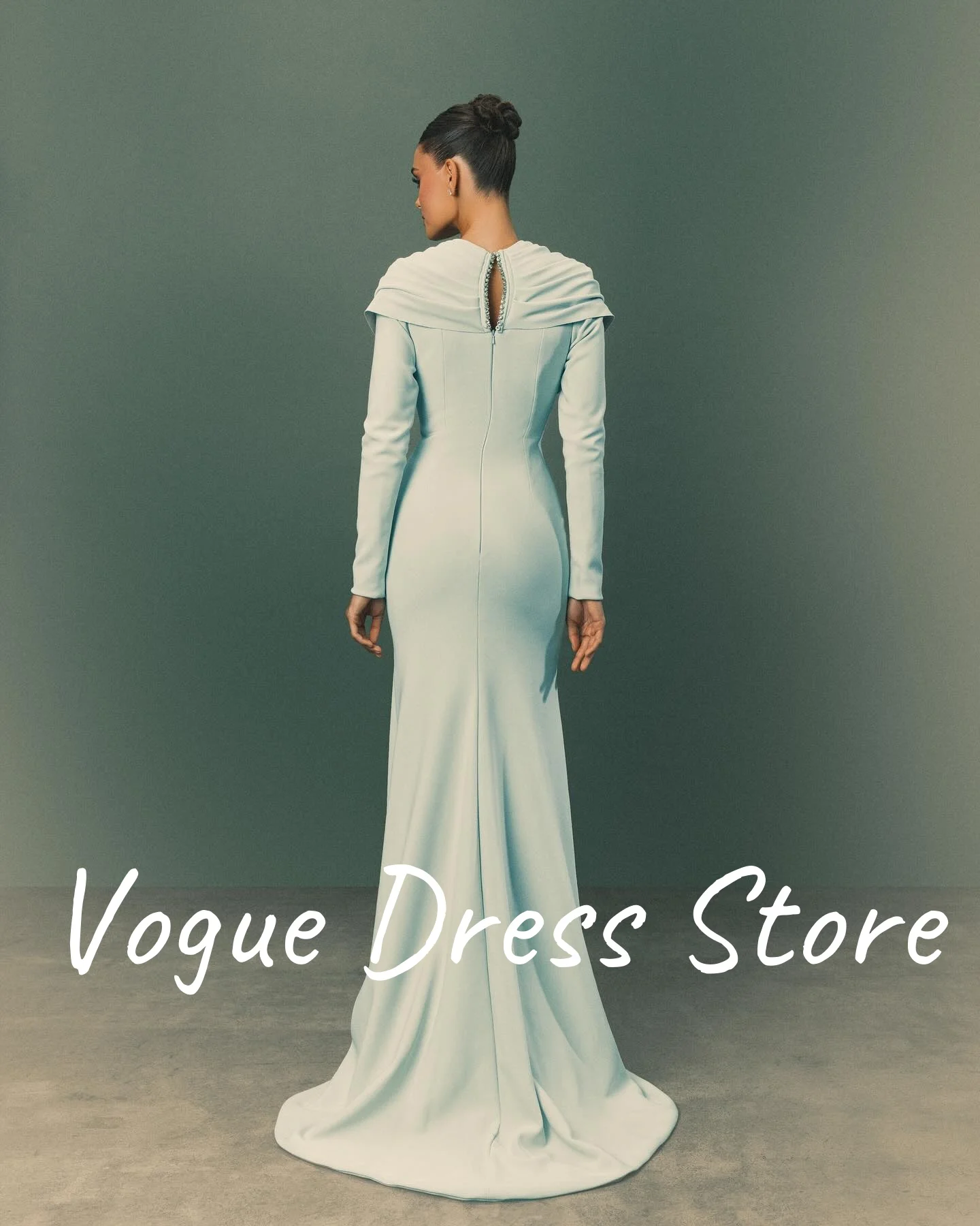 Customized High Quality Jersey Crystal Evening Dresses Temperament Long Sleeves V-Neck Prom Dress Custom Size Party Dr image 6