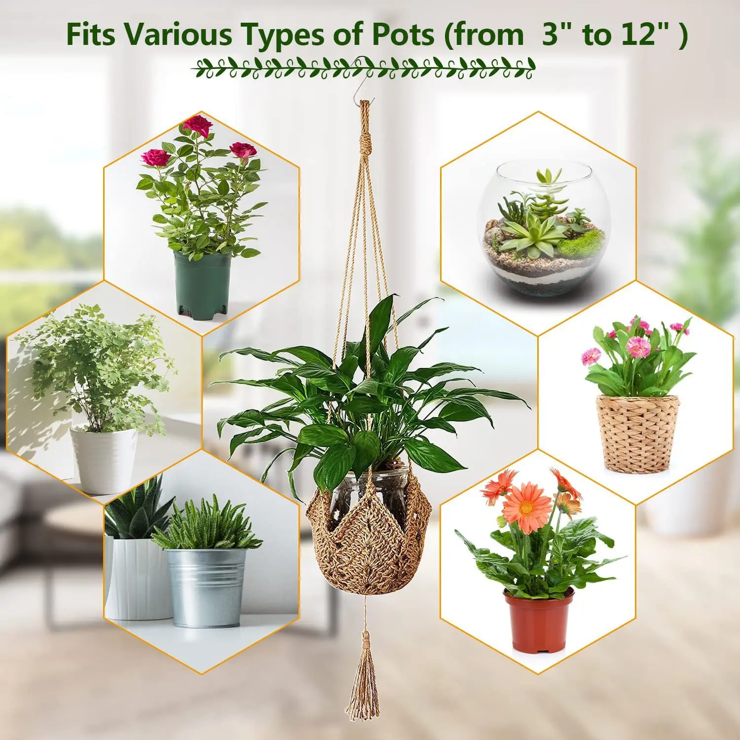 AA94-Plant Hanger, Jute Hanging Planter , Handmade Wall Hanging Pot Planters For Indoor Outdoor(Pot NOT Include), 2 Packs