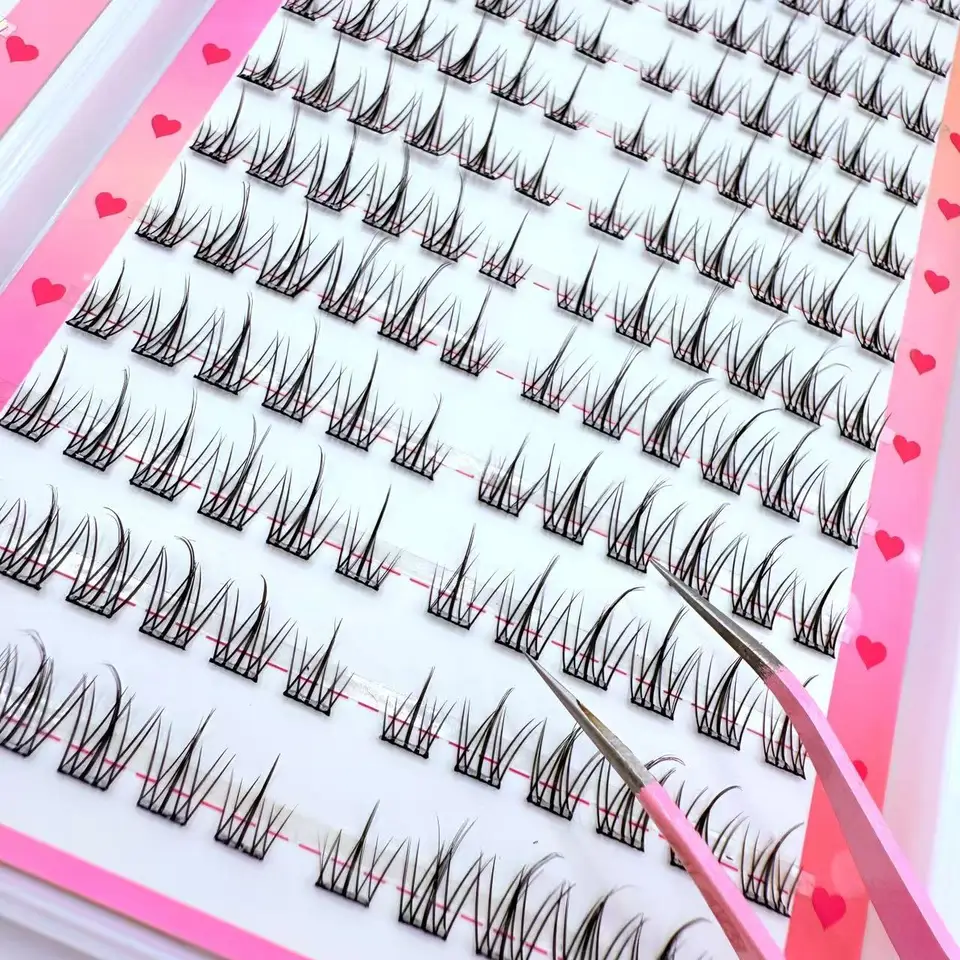 Set de extensión de pestañas individuales sin pegamento, 288 racimos en 24 filas, con pinzas, para maquillaje diario y fiestas 4
