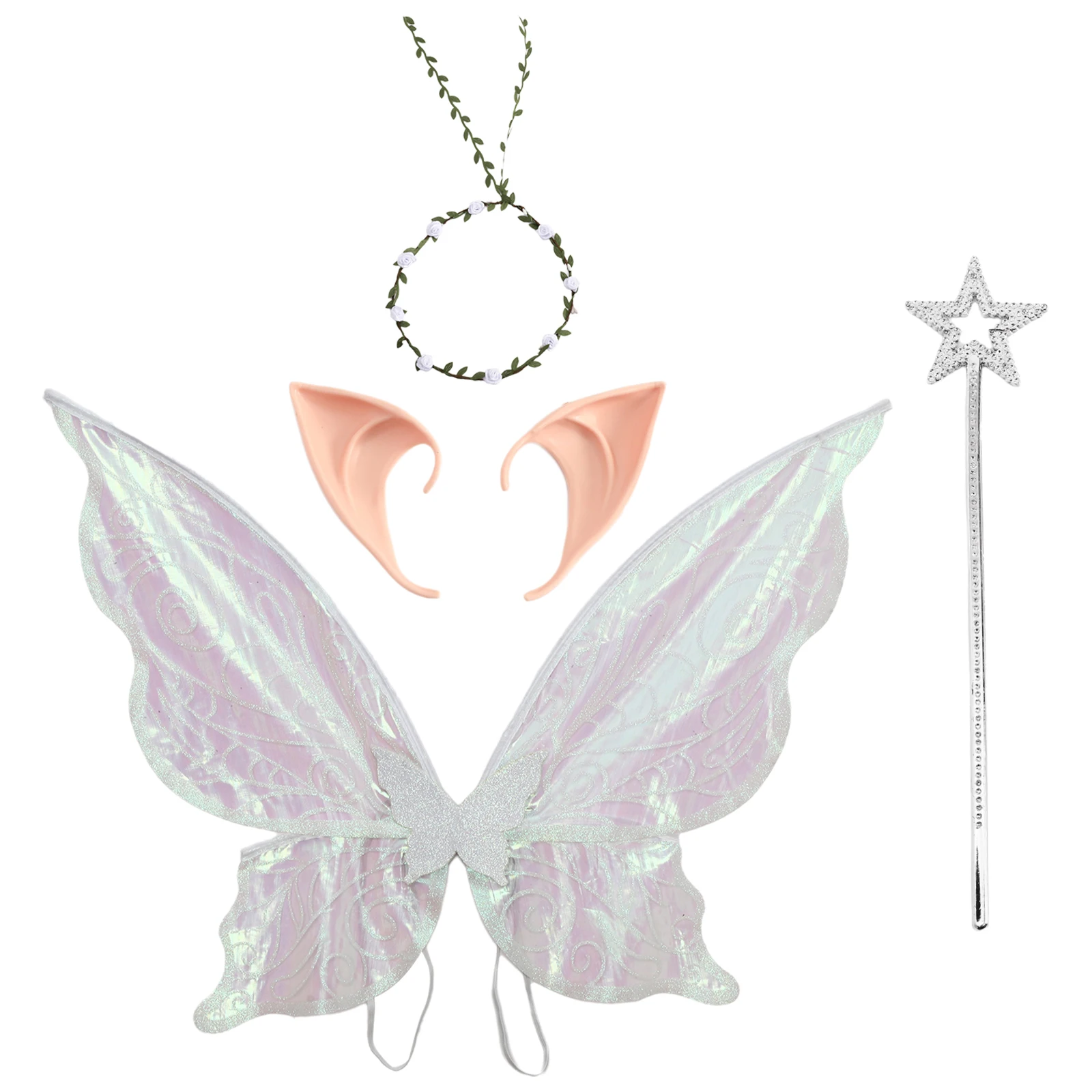

Butterfly Fairy Wings with Elf Ears Fairy Stick Garland Women Girls Sparkle Princess Angel Wing Costume Accessory Halloween Prop