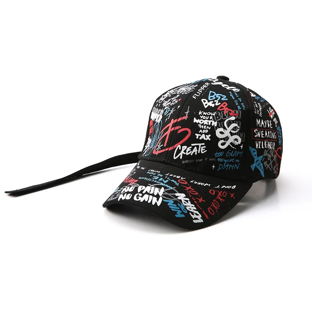 Fashion Cool Unisex Women Men Hats Adjustable Black White Color Printing Graffiti All-matching Baseball Cap for Men Gorras