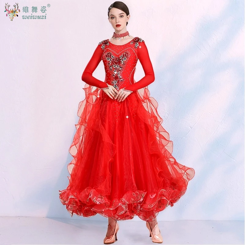 모던 댄스 드레스 볼룸 댄스 의상 대회 의상 왈츠 포크스트롯 드레스 플러피 헴라인 룸바 공연 댄스웨어